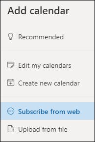 Outlook Calendar - Subscribe from web