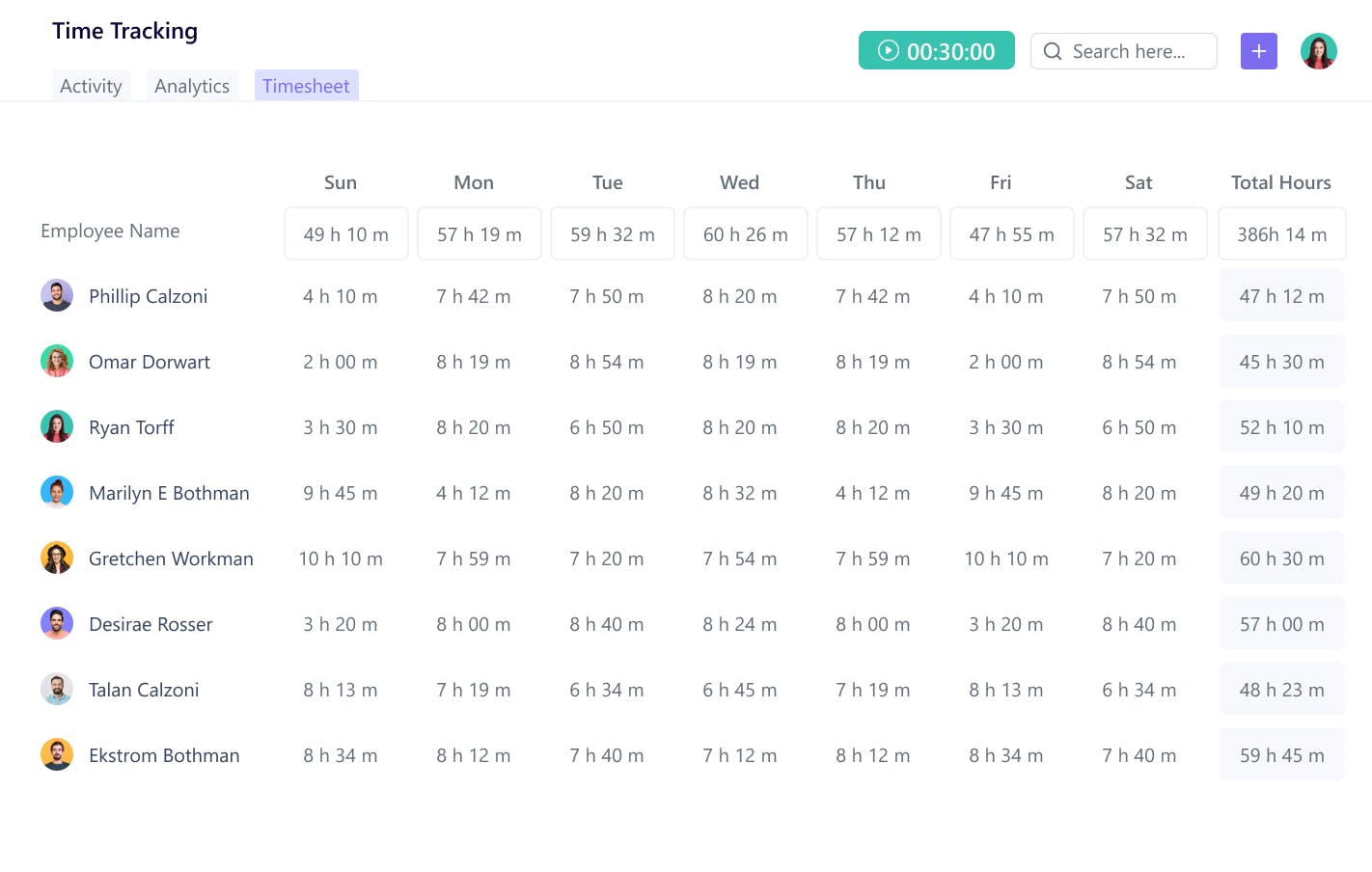 SmartTask's time log