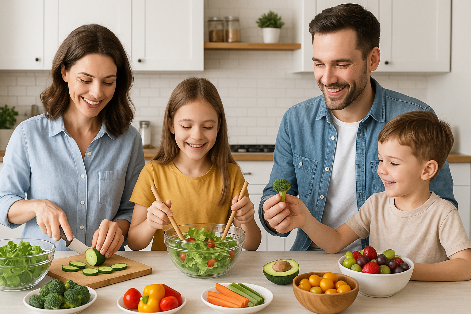 Family preparing meal in the kitchen