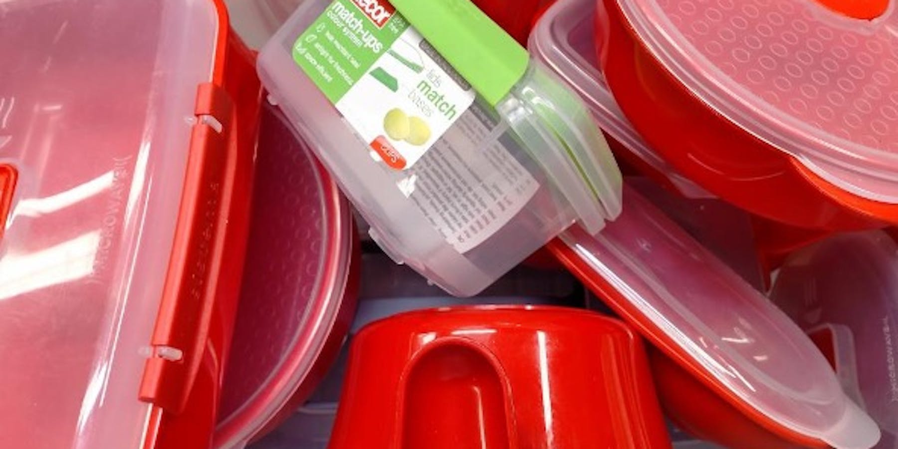 A bunch of plastic containers