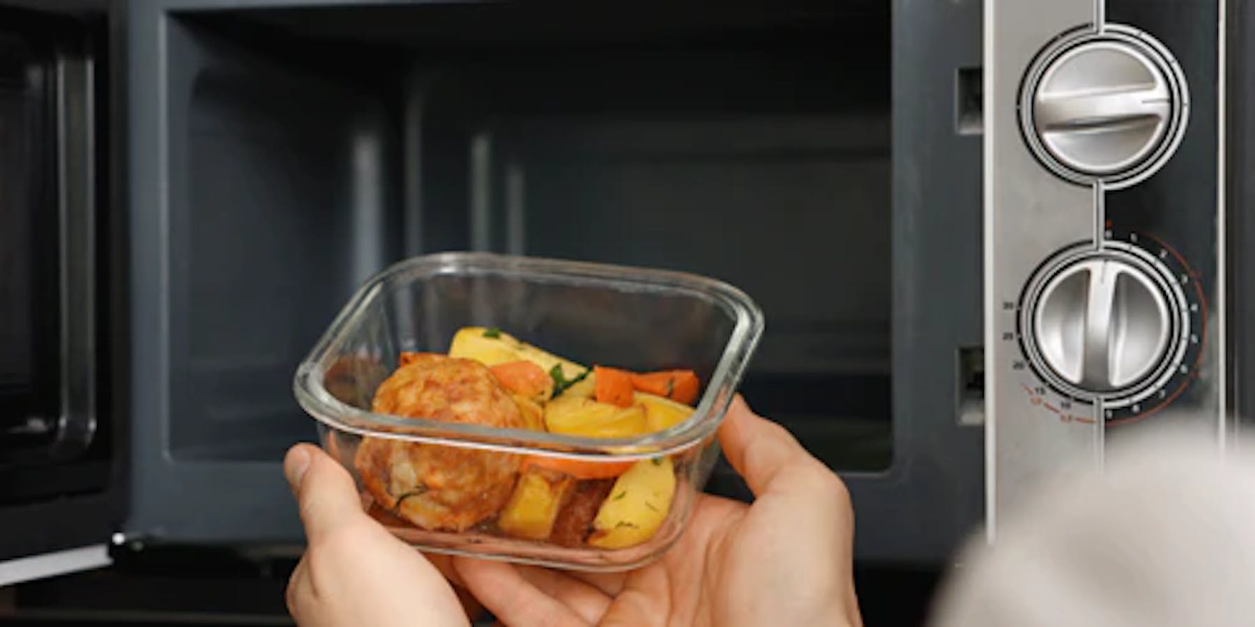 Glass food container inside the microwave