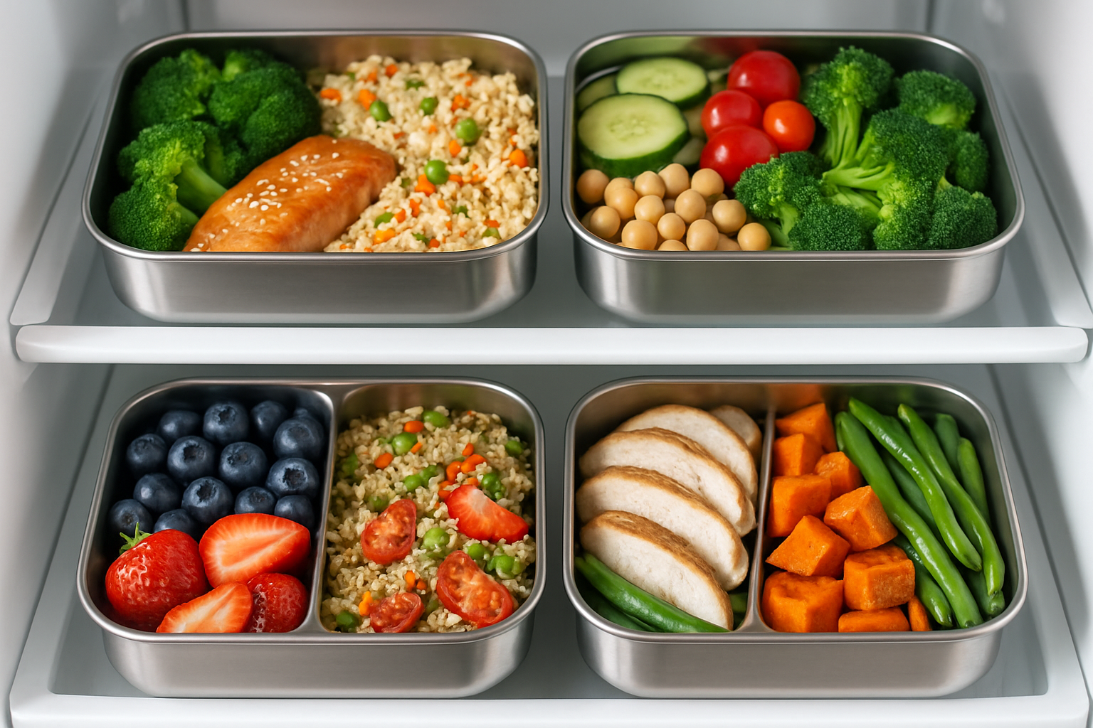 Stainless steel bento boxes in the fridge