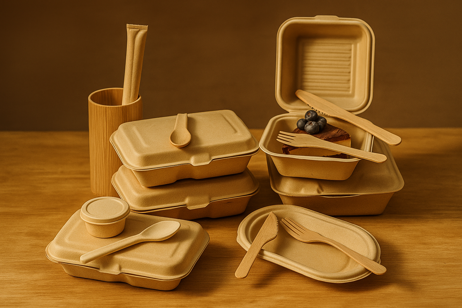 Bamboo food containers and cutlery
