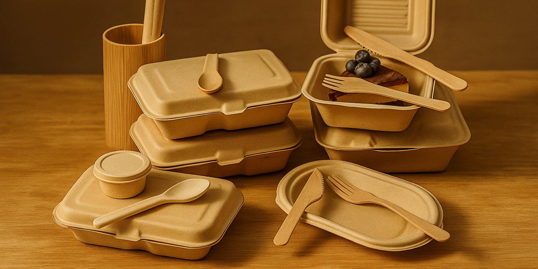 Bamboo food containers and cutlery