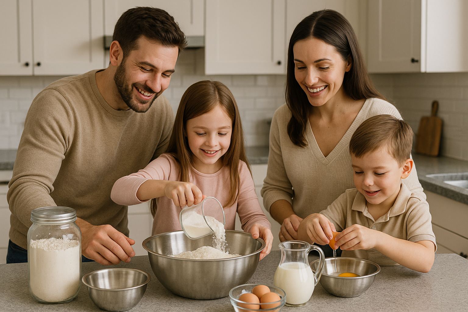 Family baking together in the kitchen