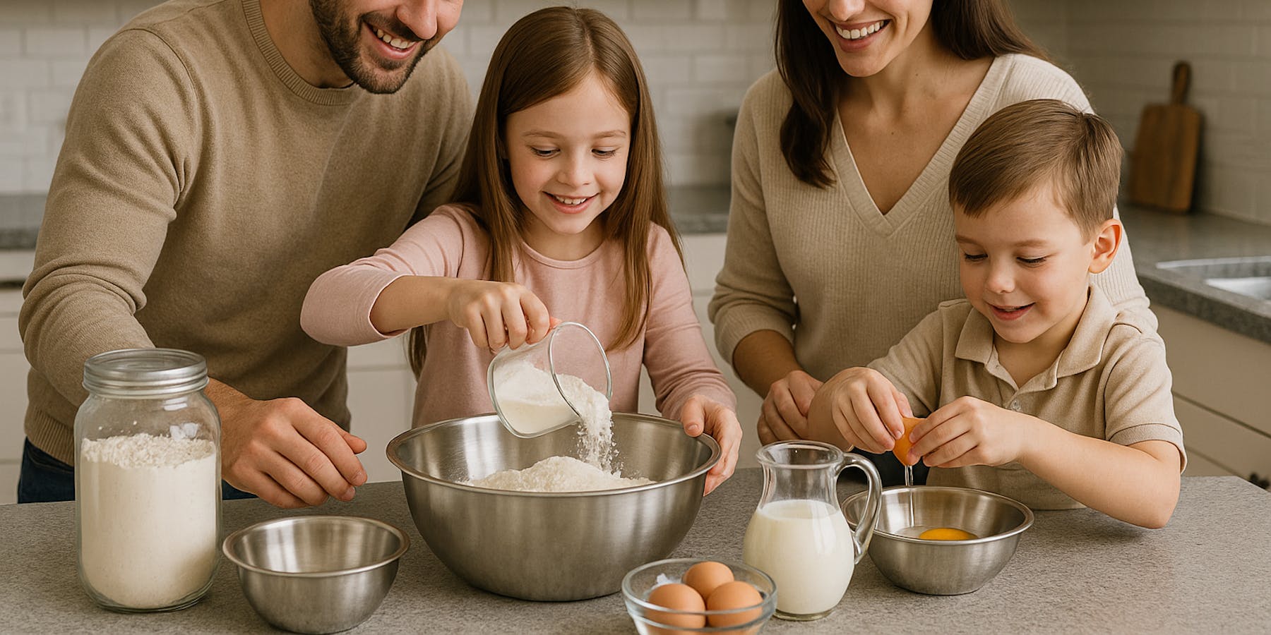 Family baking together in the kitchen