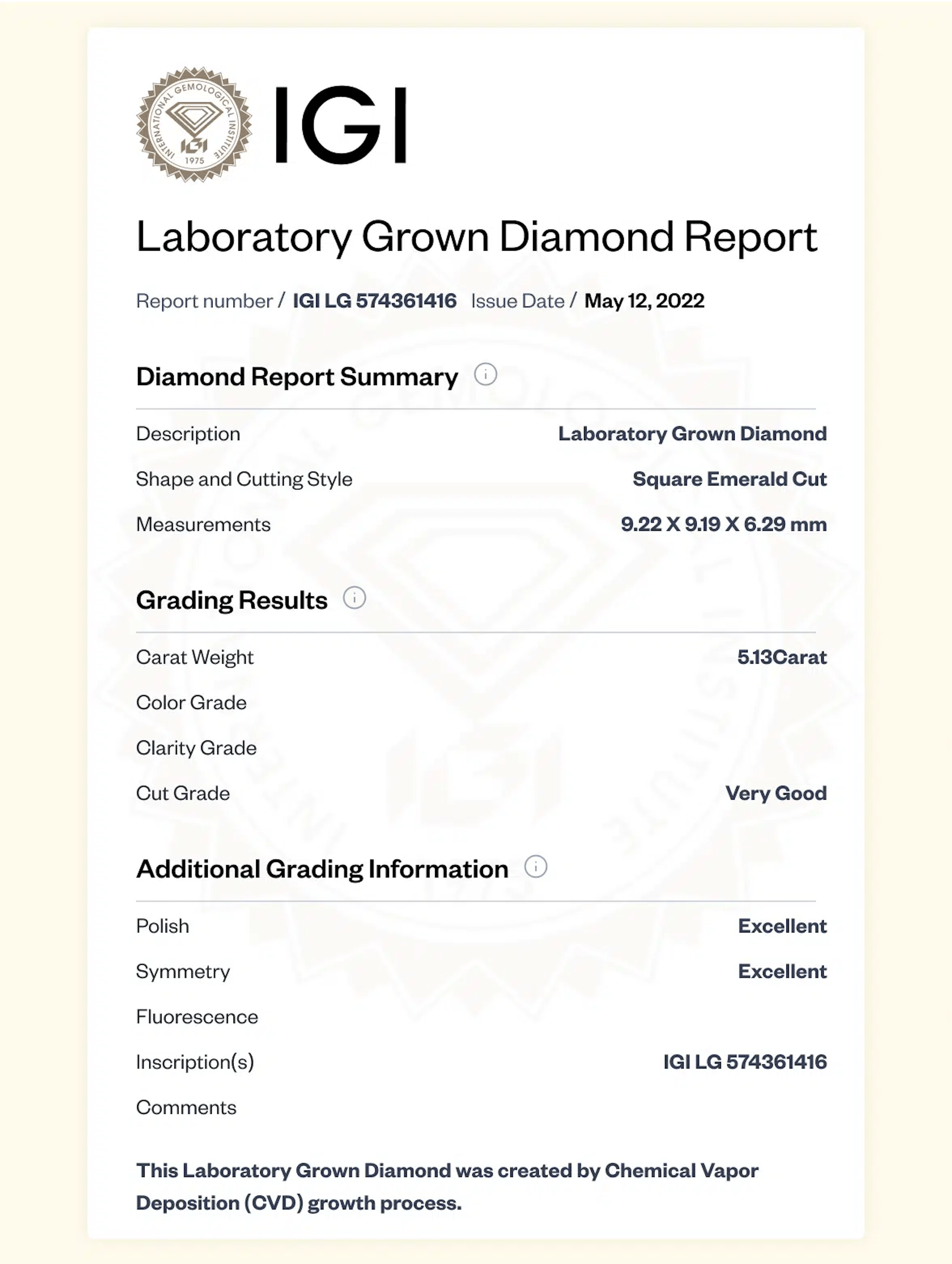 IGI Lab Diamond Grading Report