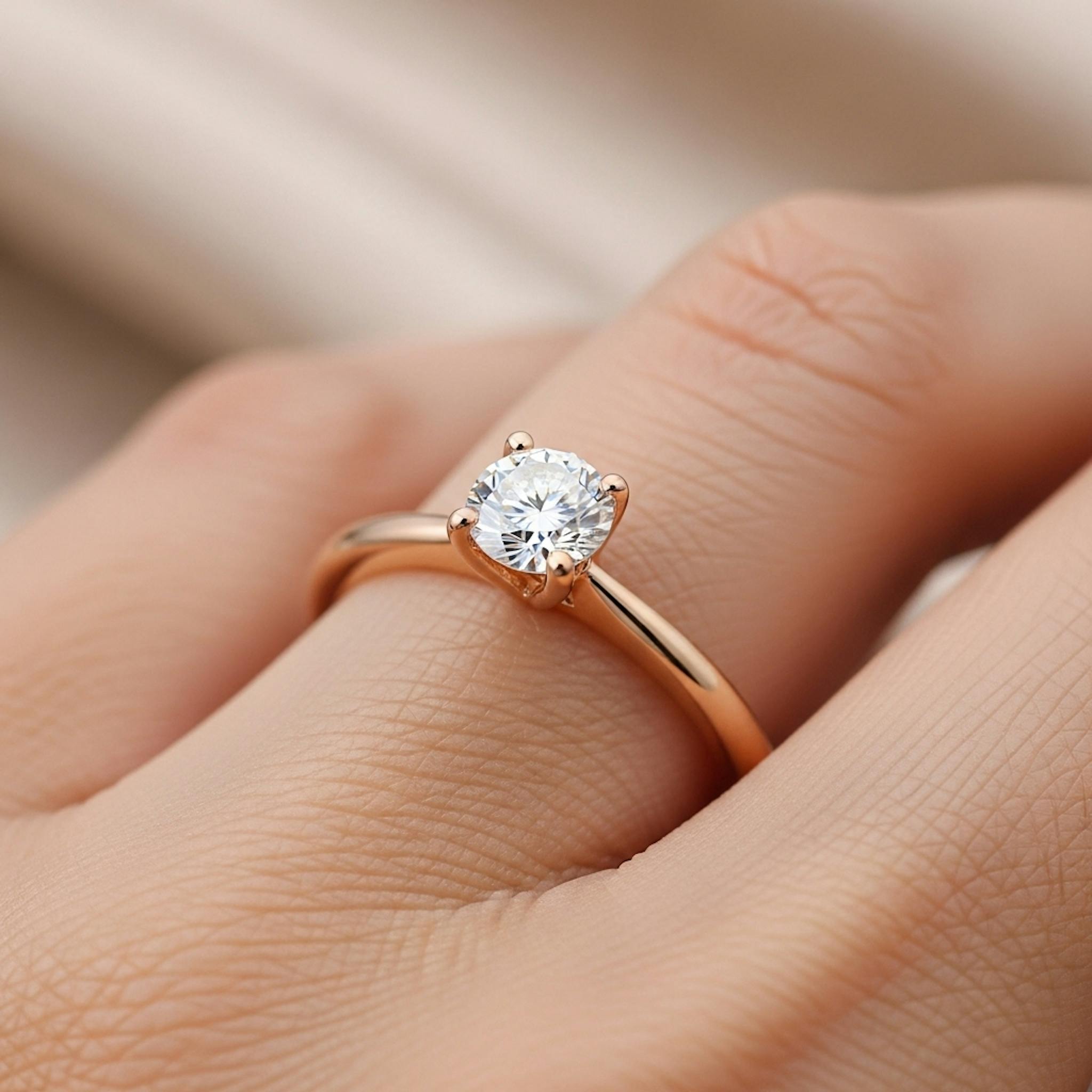  A small moissanite engagement ring in rose gold 