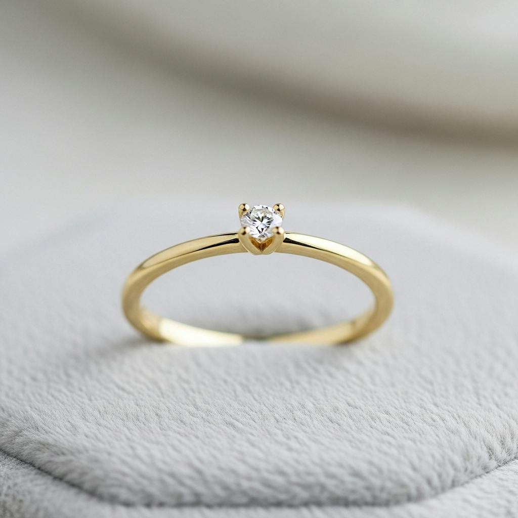 A minimalist dainty engagement ring with a tiny round brilliant cut