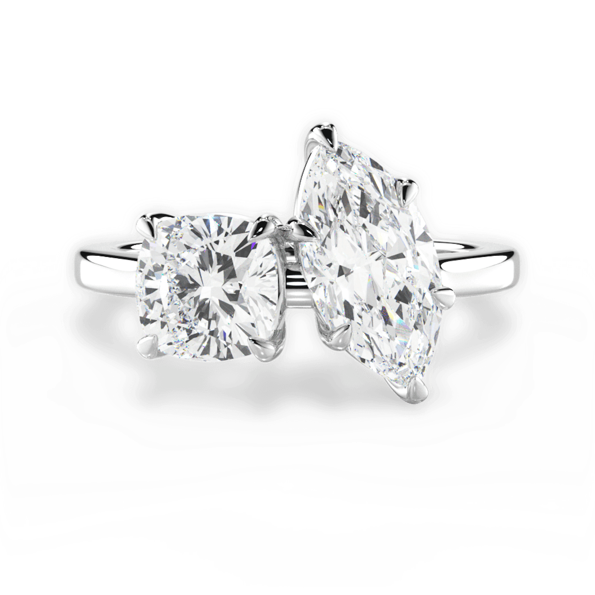 Round Brilliant + Marquise in White Gold