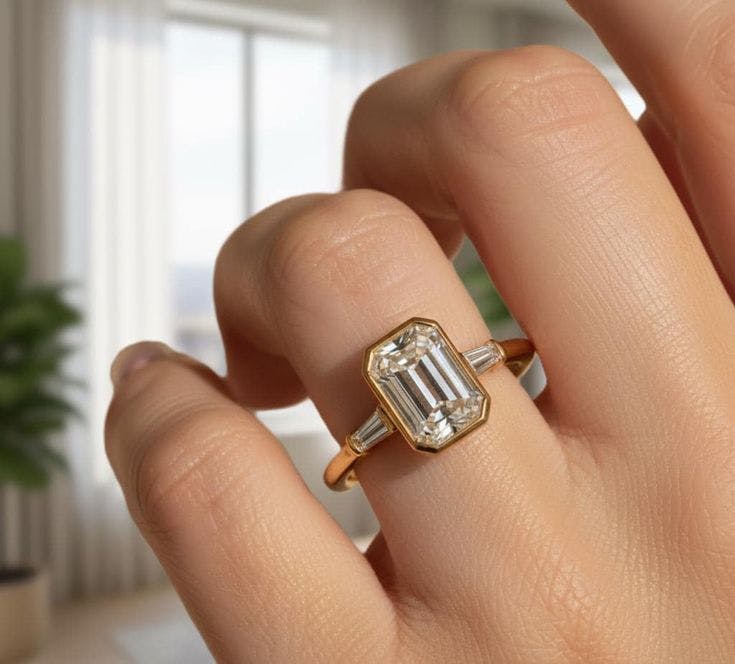 Emerald Cut Bezel with Baguette Side Stones