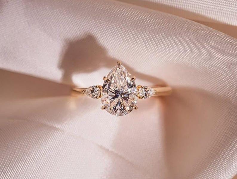 Three-Stone Pear Diamond Engagement Ring