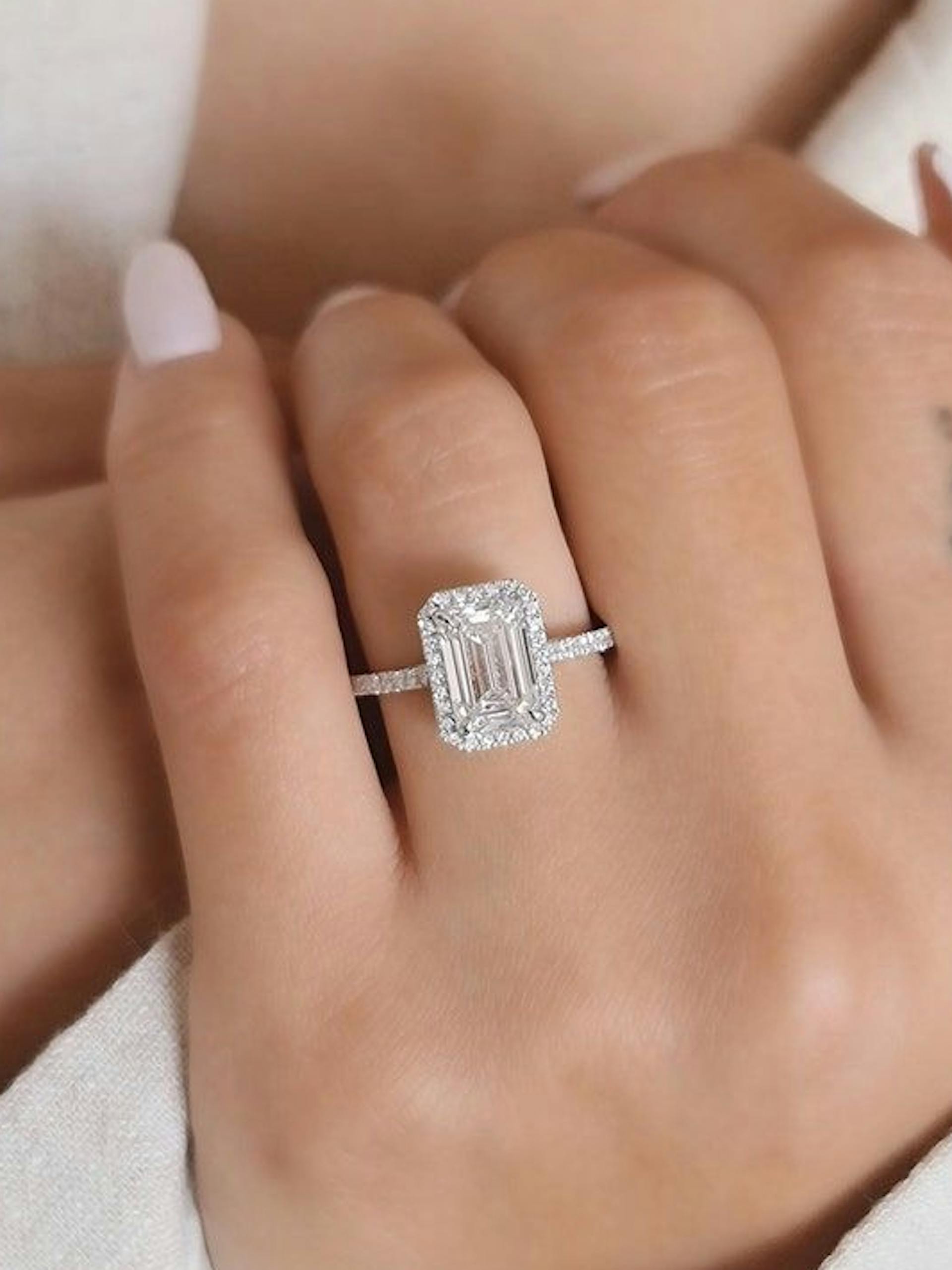 Emerald-Cut Halo Engagement Ring