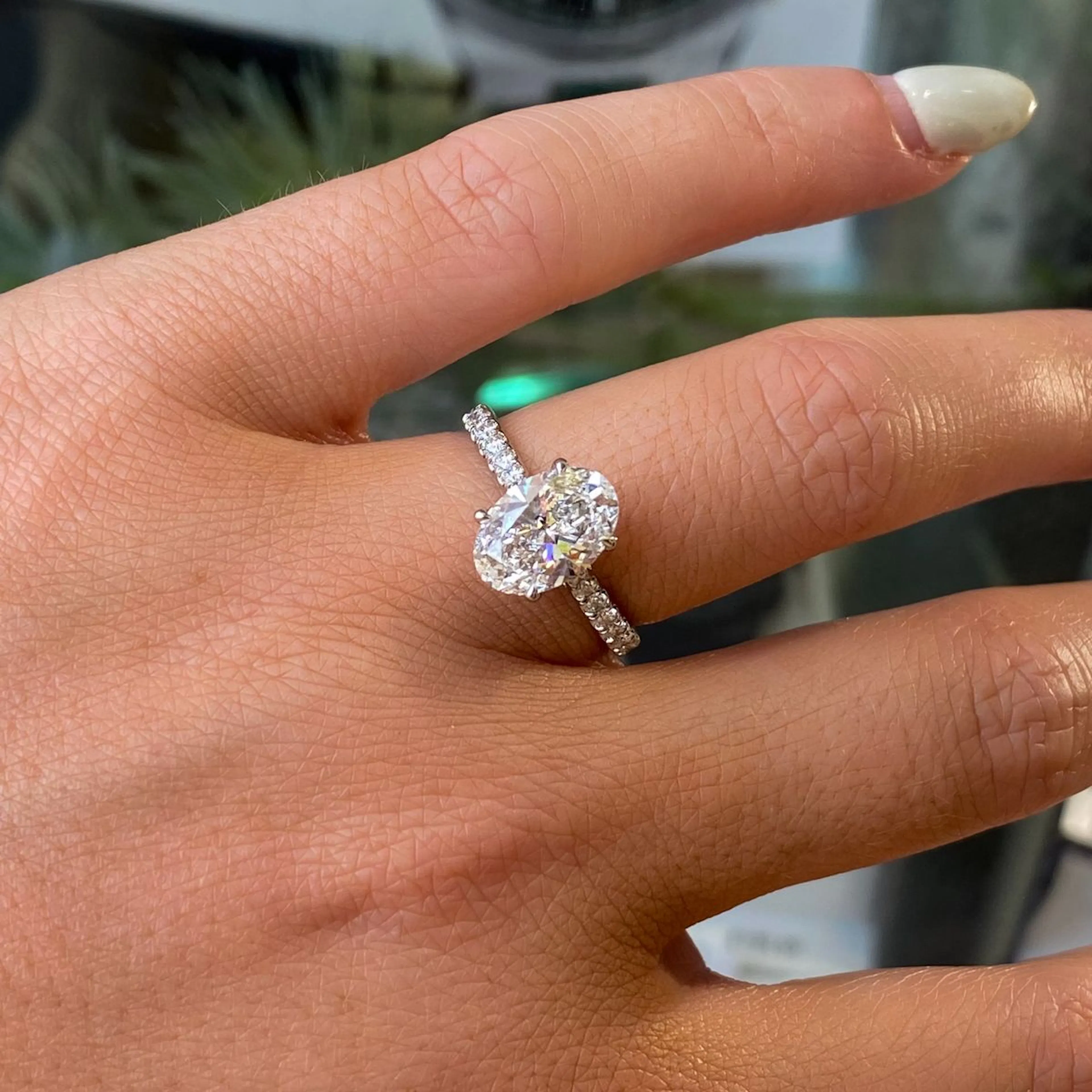Elongated diamond shape engagement ring