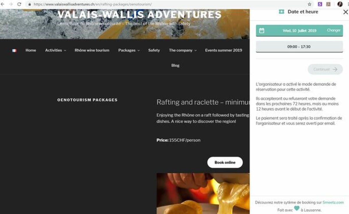 Screenshot of a booking widget on one of our customers' website