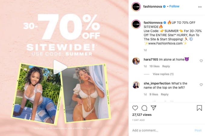 Use a discount code in your Instagram caption to get people to buy your products.