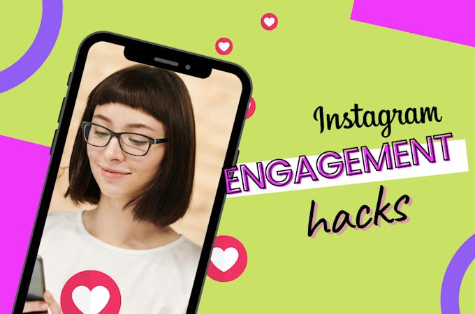11 Instagram hacks cover image showing a girl on a phone with the text instagram engagement hacks