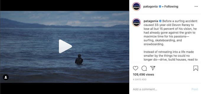 Patagonia uses image and video to captivate their audience