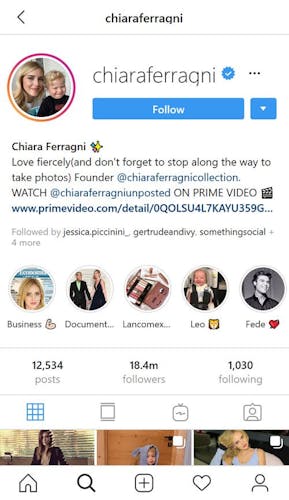 Macro influencer chiaraferragnis instagram profile