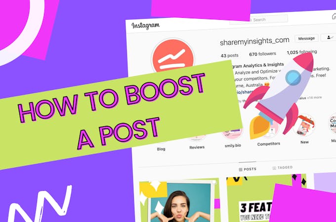 Cover image with the text how to boost a post and a rocket next to it.
