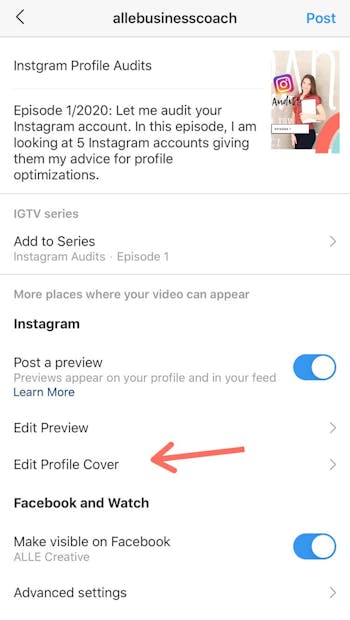 Add a custom cover photo to your IGTV if you don't like to aute generated one.
