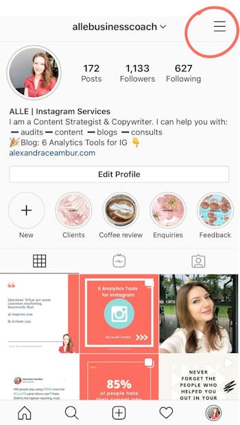 How to make your Instagram a business account - open the menu in the app