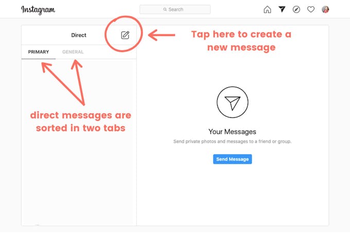 Your DMs are organized into two tabs: primary and general