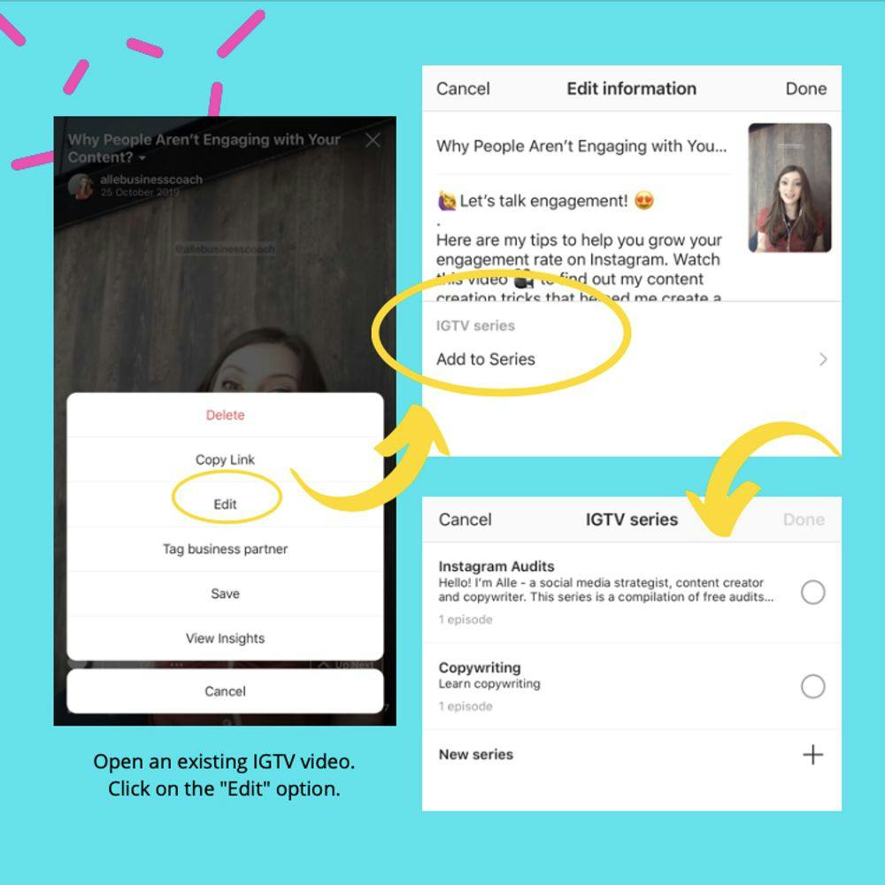 Add videos to your new IGTV series, or add an existing video
