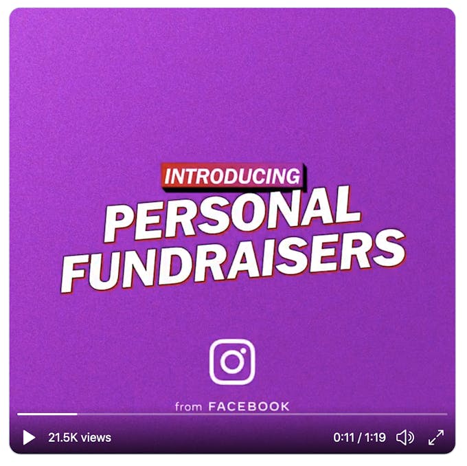 Screenshot of Instagram personal fundraising introduction video.