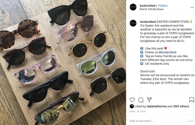 Bodandted created a giveaway campaign for some free sunglasses, with an easter theme