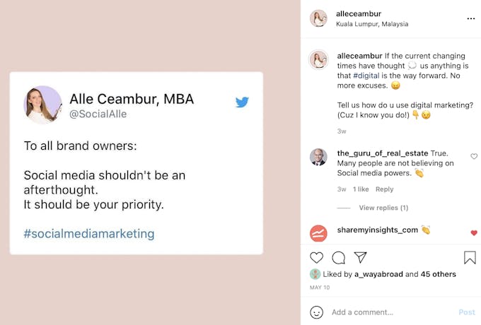 Recycled Twitter post to Instagram graphic quote