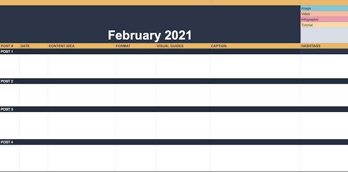 An example of a content calendar a social media manager uses.