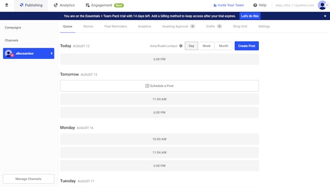 Buffer - social media scheduling tool dashboard