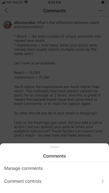 A screenshot of a comments menu, you need to select manage comments from here.
