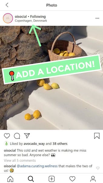Another great Instagram hack is to add your location to every post.