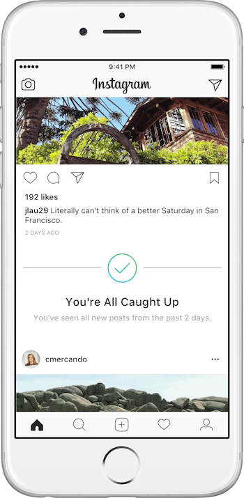 Iphone showing the youre all caught up notice in instagrams app.