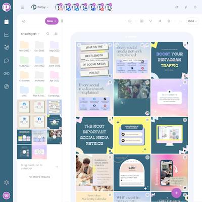 Social media planning with a grid view in Pallyy.
