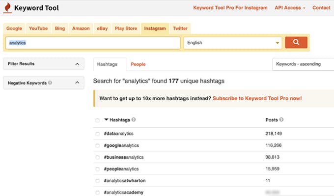 popular Instagram hastag search tool - keywordtool.io