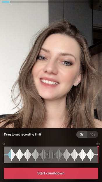 A screenshot of how the tiktok timer feature works to help you take hands free videos