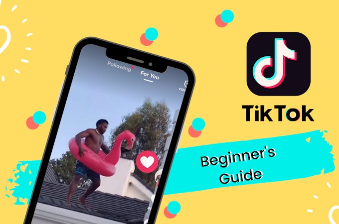 A phone with an image of a man on a roof with a tiktok logo and text reading beginners guide.