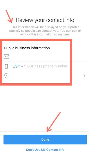 Add your public contact info so your Instagram followers can easily get in touch with your business