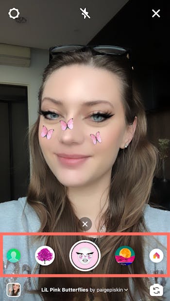 A screenshot of a Instagram story with the filters section highlighted.