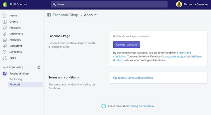 Link your shopify store to your facebook store to make it easier to add your products