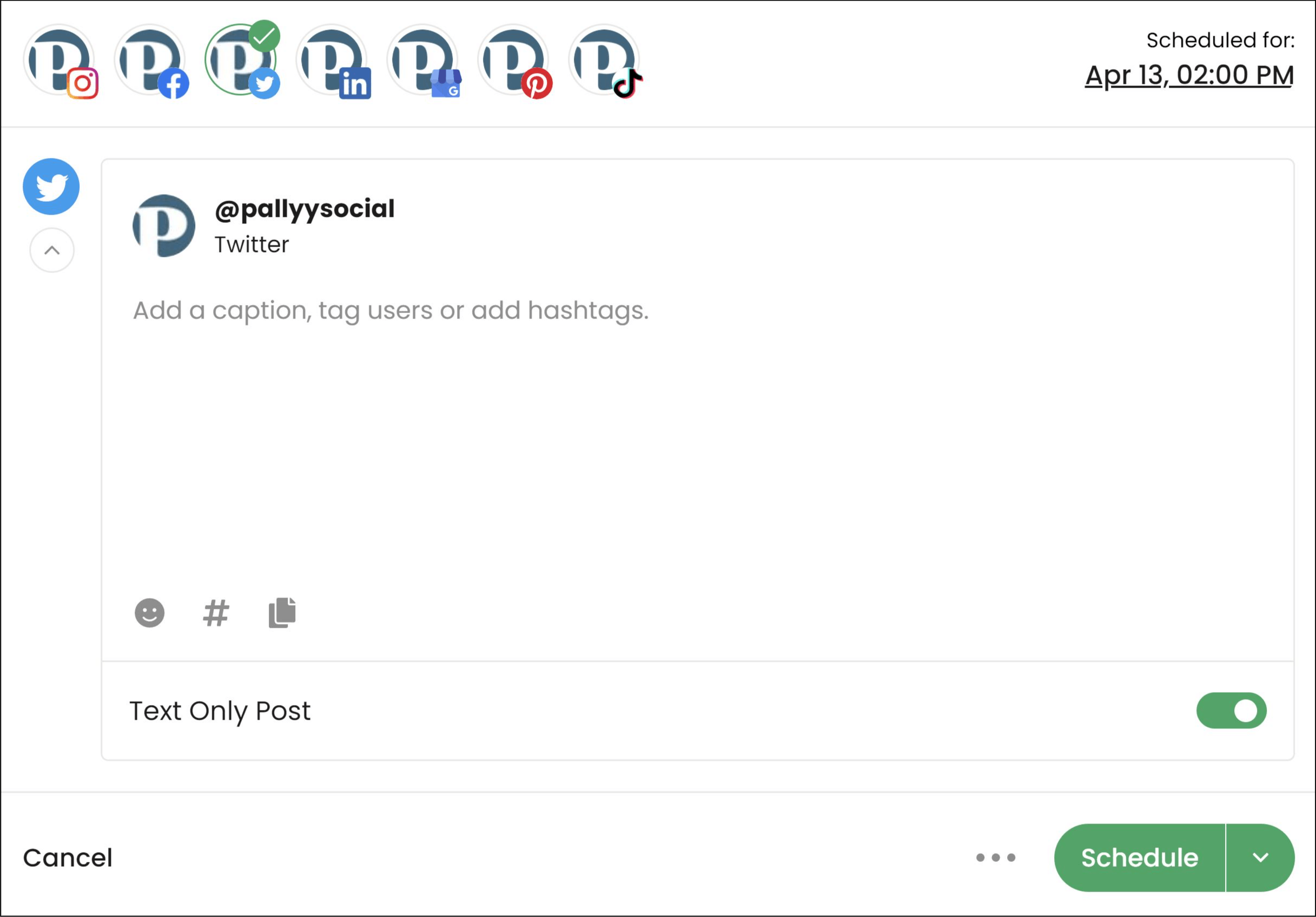 Schedule text or link only posts to Twitter.