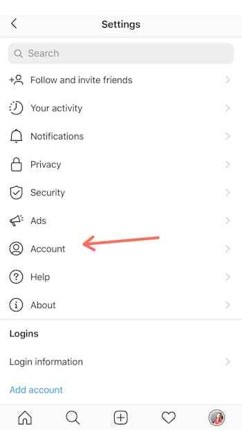 Select account and then switch to a professional Instagram account