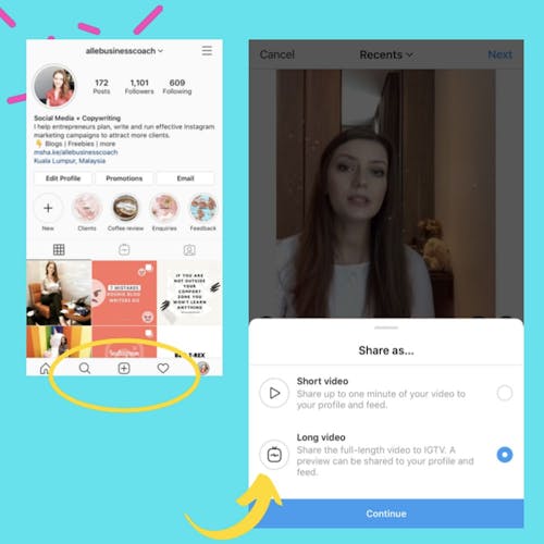 Choose long video to share the full length video to IGTV