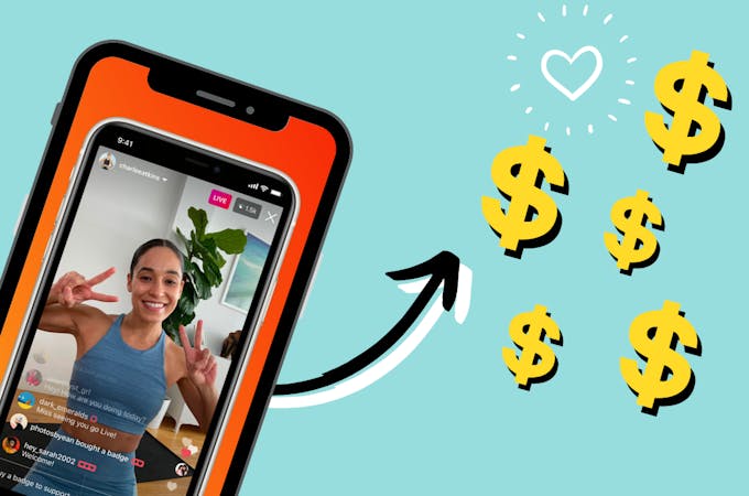 An iPhone showing a girl in an IGTV video with dollar signs