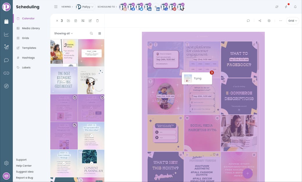 Drag and drop media to your instagram grid