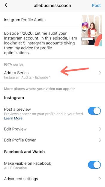 You can add your video to a previously created series by tapping add to series