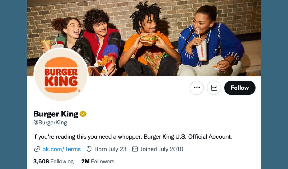 Burger kings twitter bio
